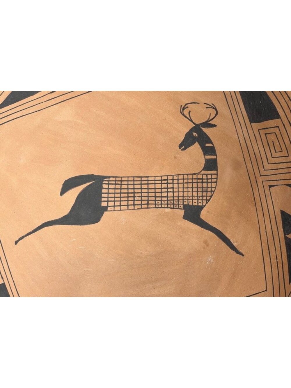 Signed Julio Mora Bowl Handcrafted Mata Ortiz Ceramic Leaping Deer Tan Black - Picture 2 of 16